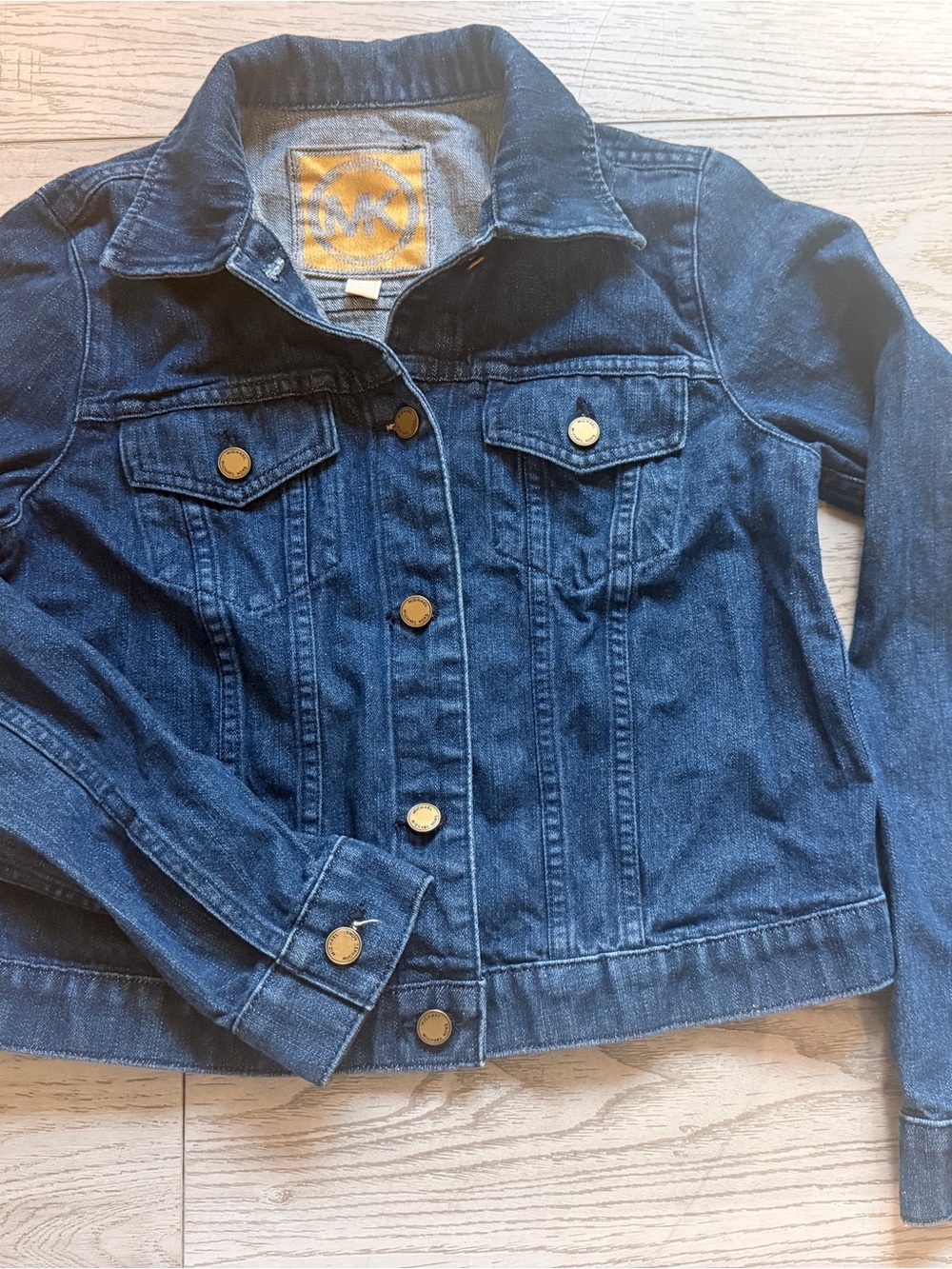 Vintage Michael Kors Denim Jacket Womens M Blue Gold Buttons Y2K 100% Cotton